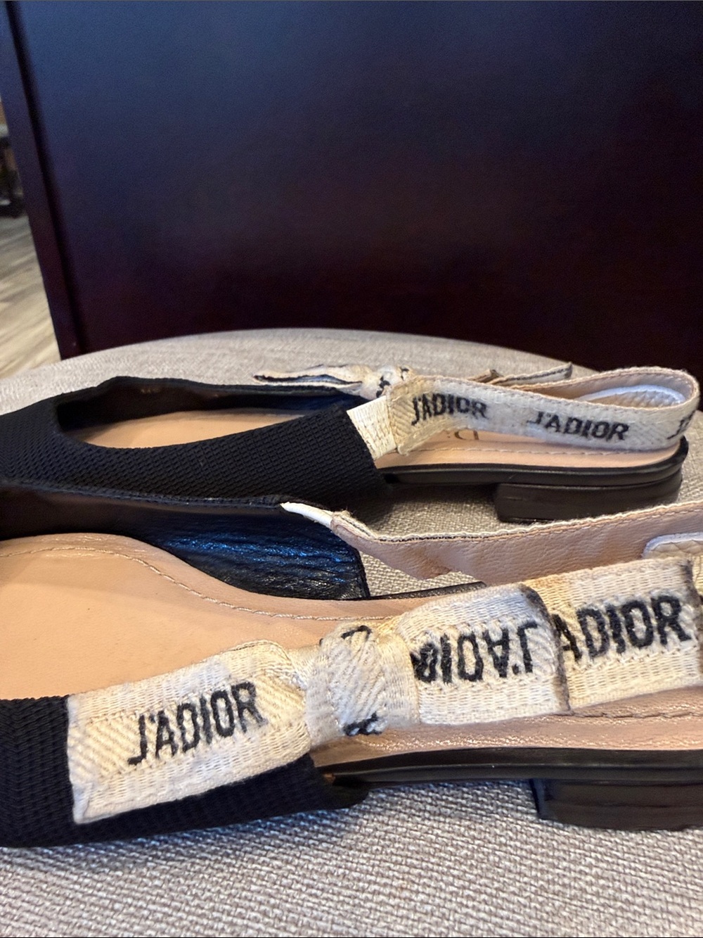 Dior Black Pointed Slingback Flats with White J'Adior Ribbon reposh size 36 - Picture 9 of 16